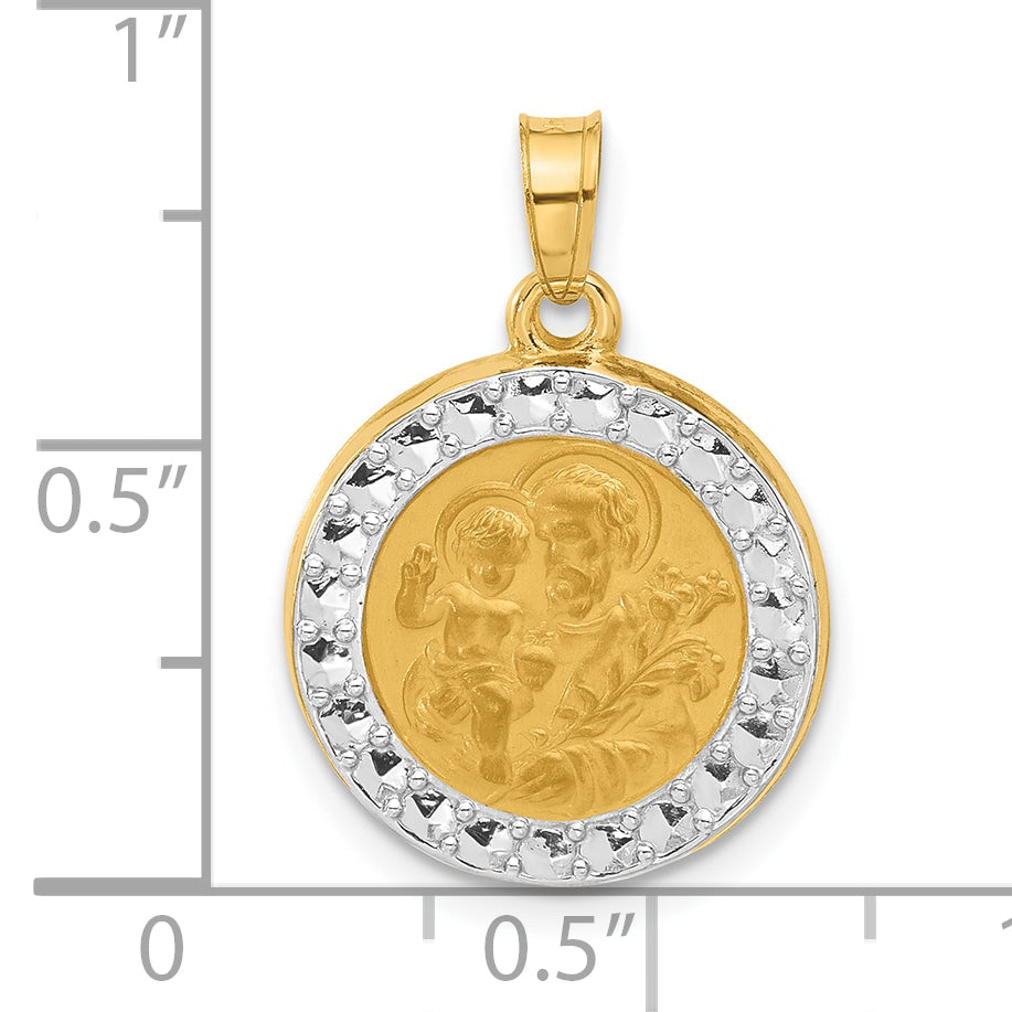 14K with White Rhodium Hollow St. Joseph Medal