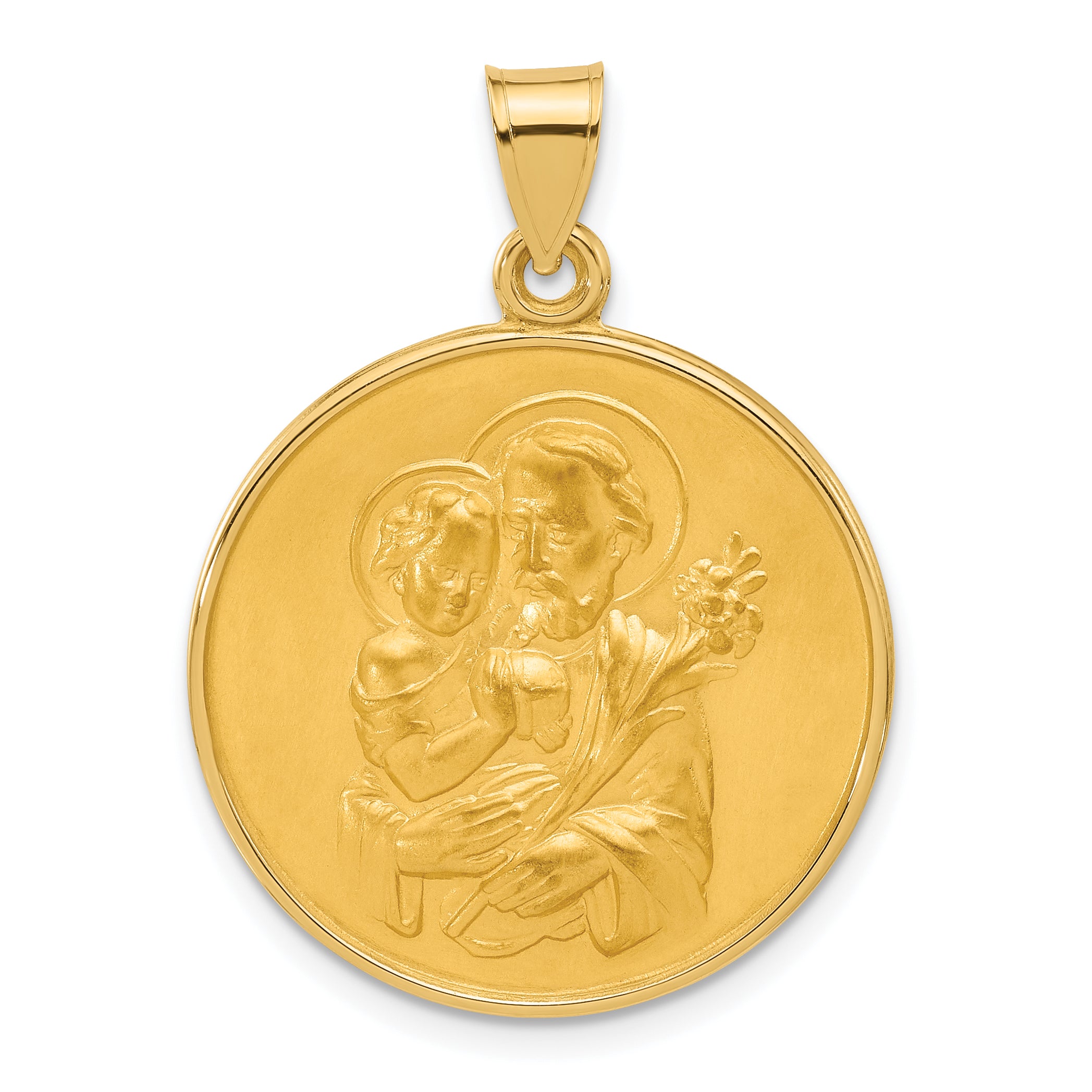 14k Polished and Satin Solid St Joseph Medal