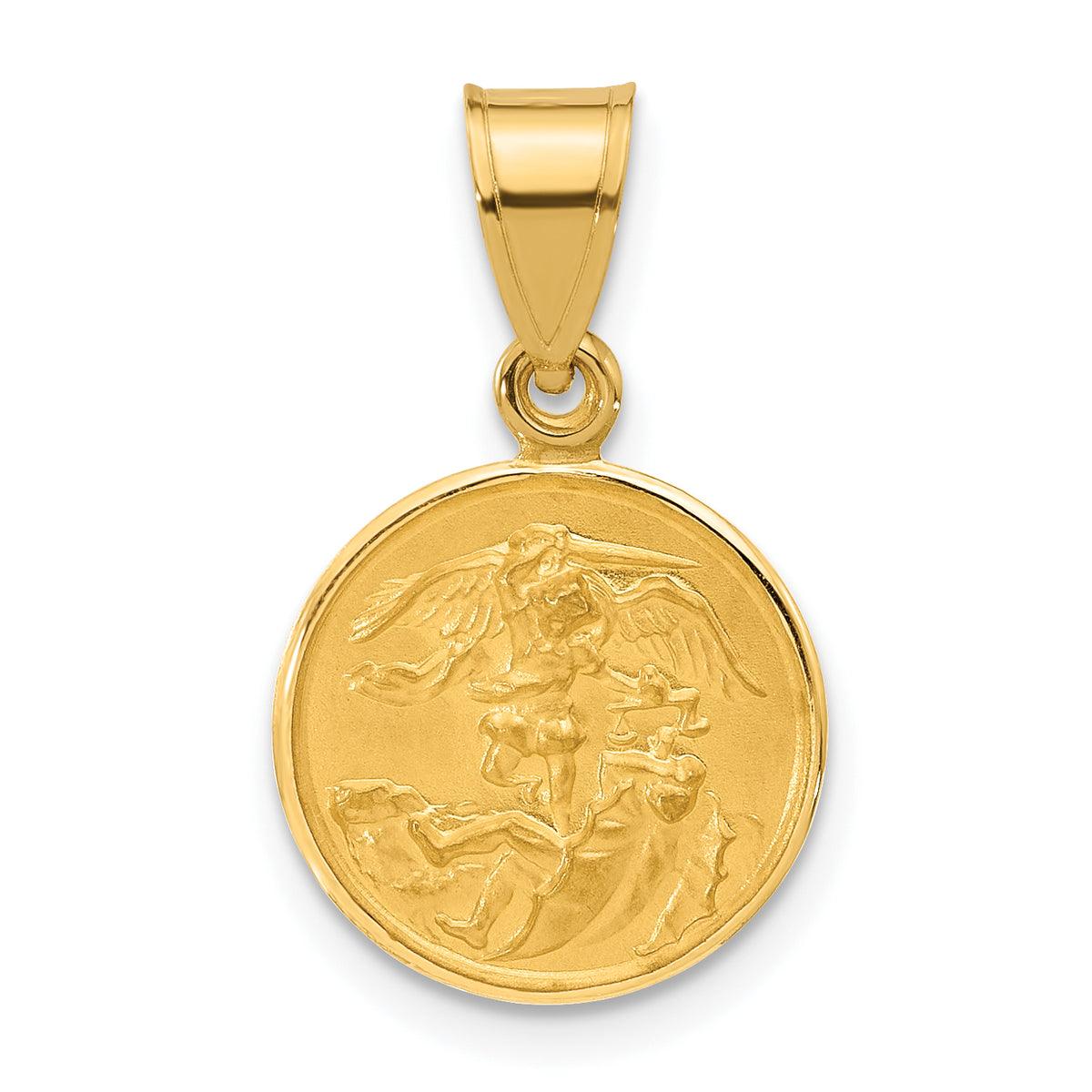 14k Polished and Satin Solid St. Michael Medal