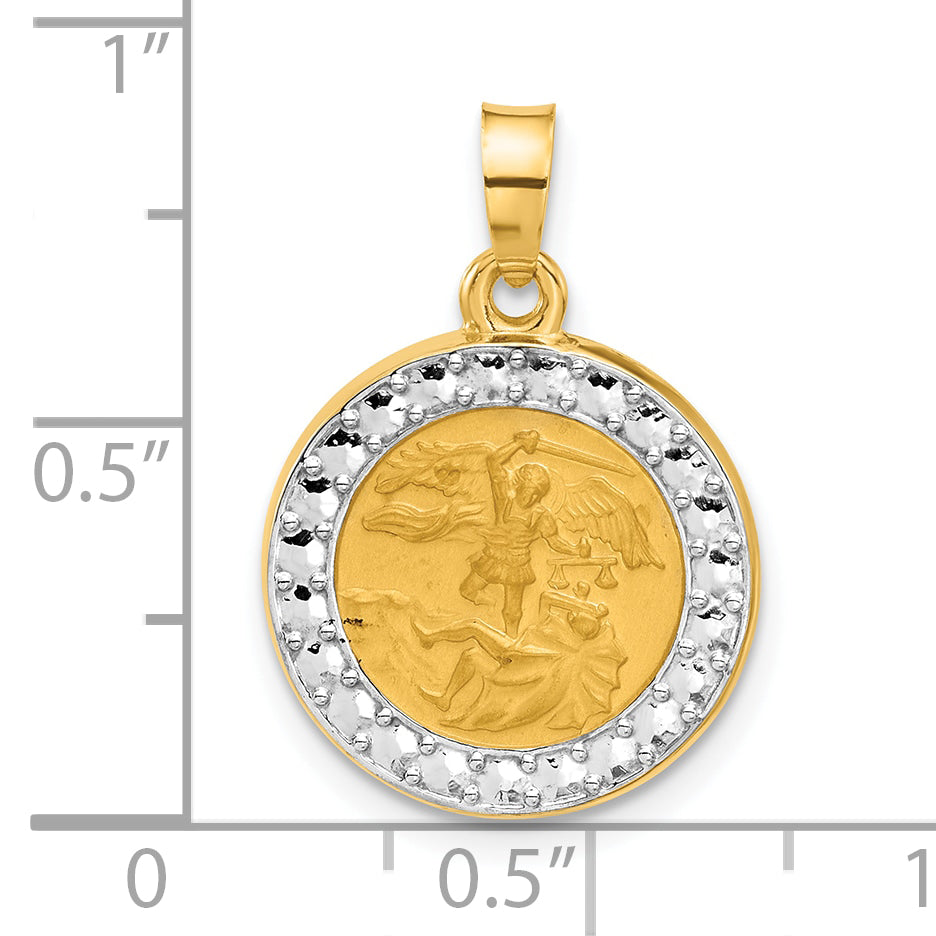 14K with White Rhodium Hollow St. Michael Medal