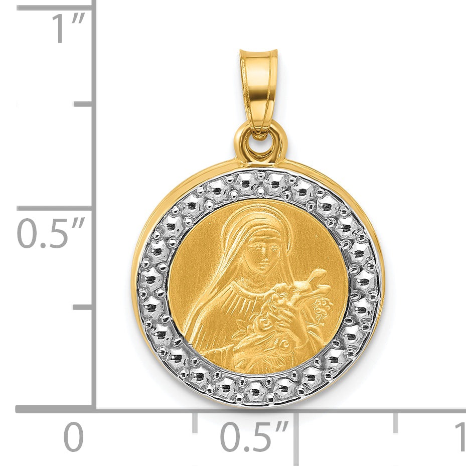 14k with Rhodium Hollow St. Theresa Pendant