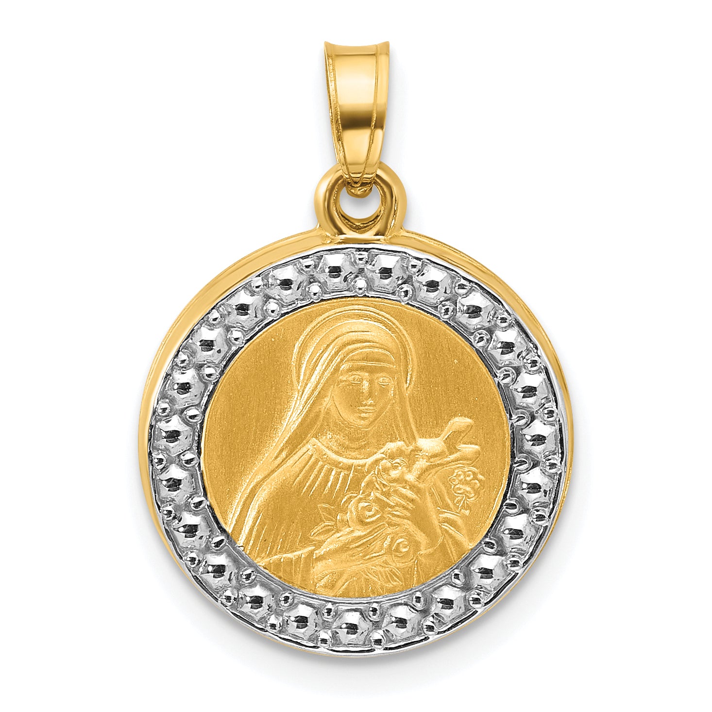 14k with Rhodium Hollow St. Theresa Pendant