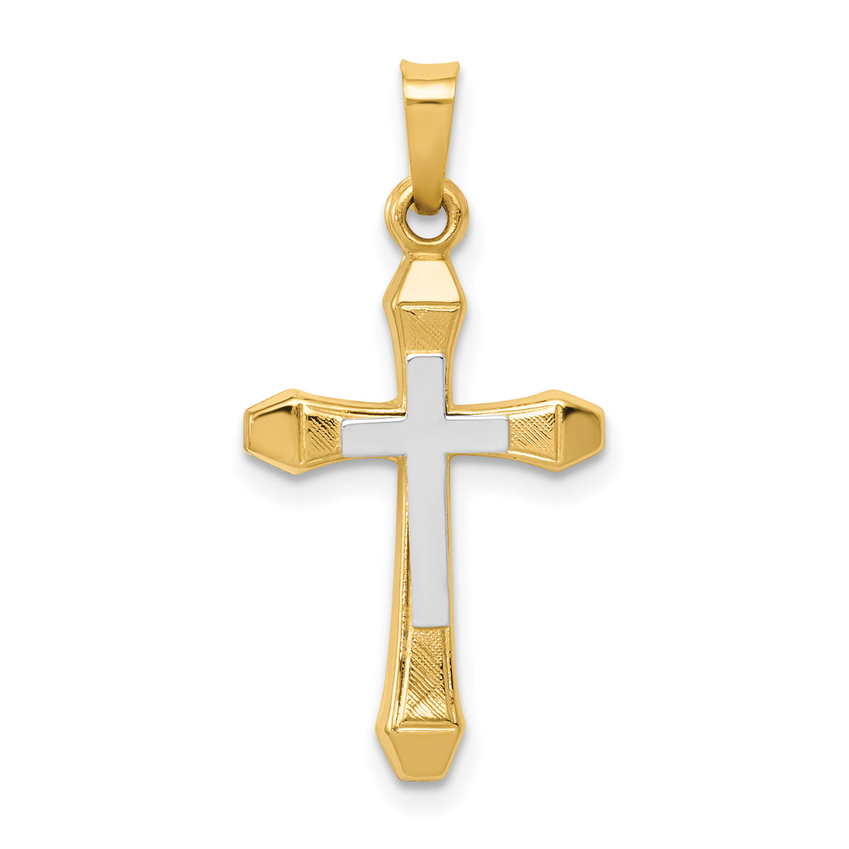 14ky w/ Rhodium Hollow Cross Pendant