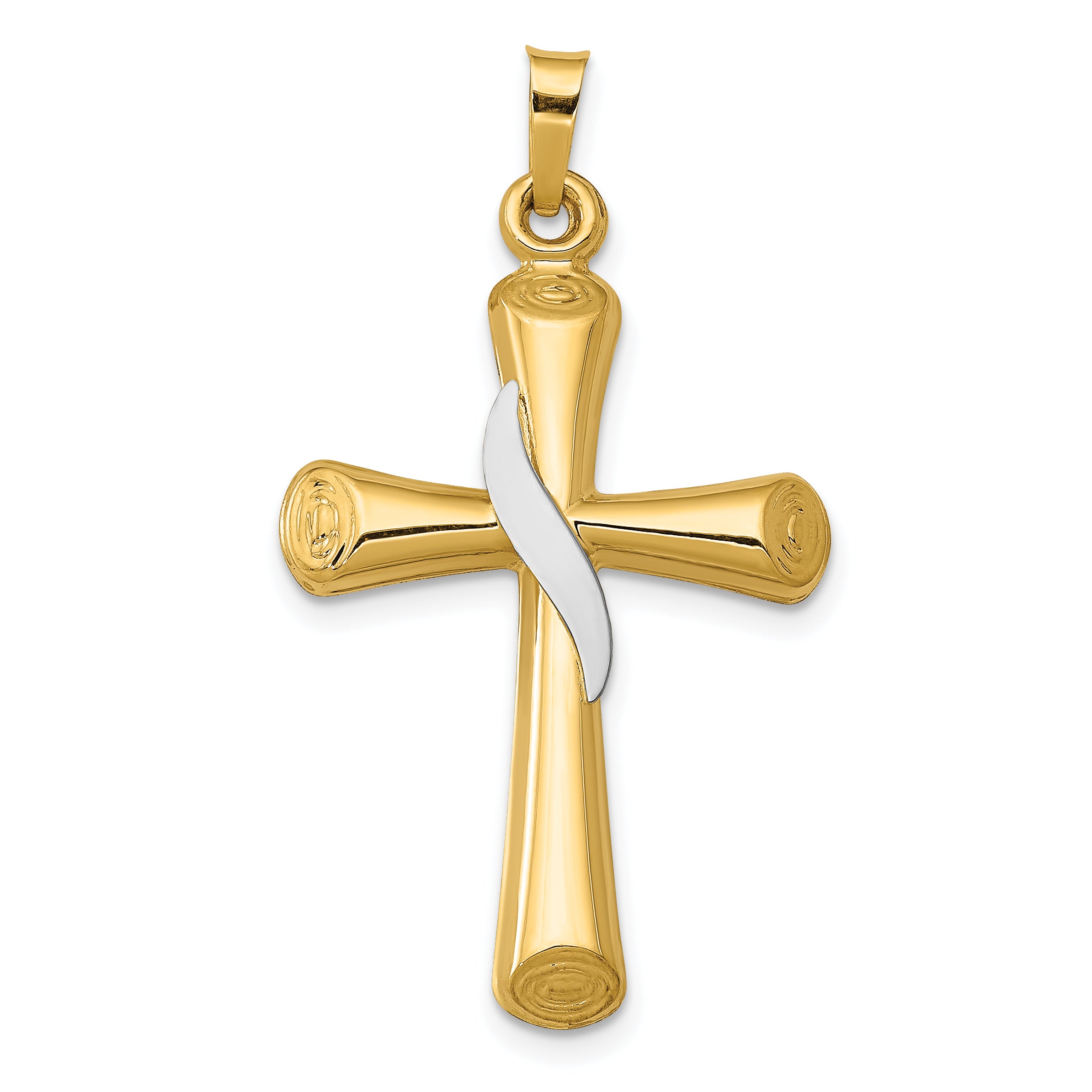 14K Two-Tone Hollow Cross w/Drape Pendant