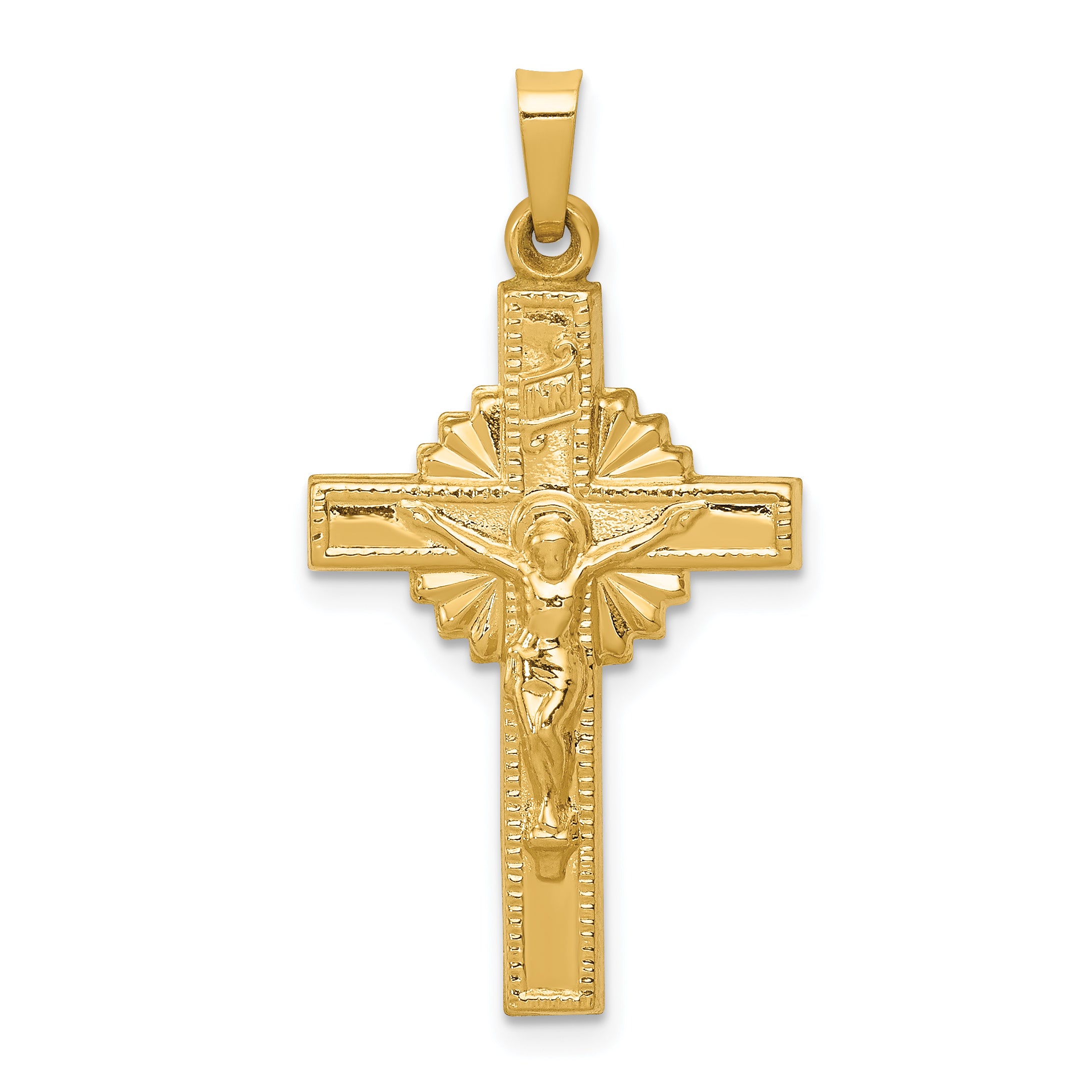 14k INRI Hollow Crucifix Pendant