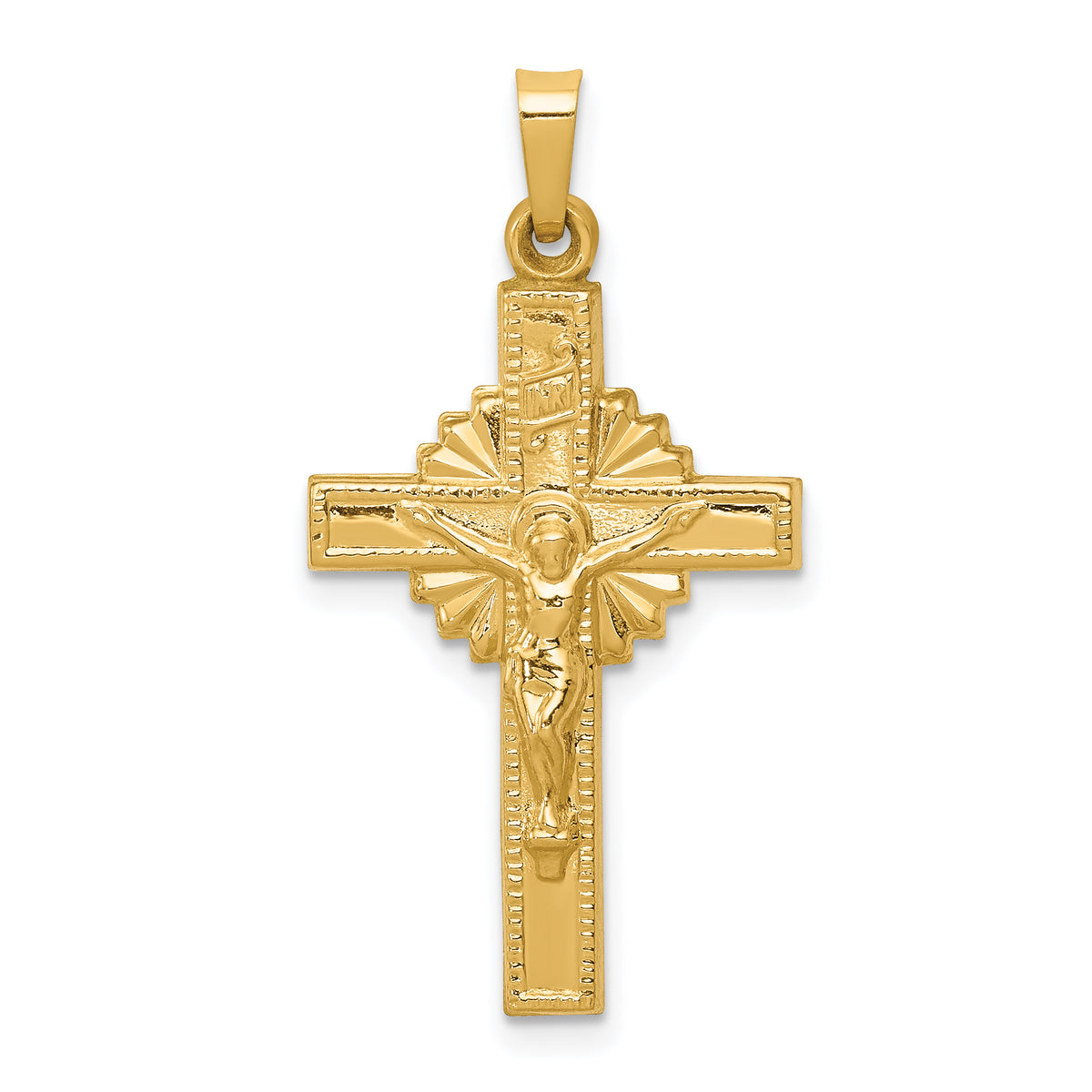 14k INRI Hollow Crucifix Pendant