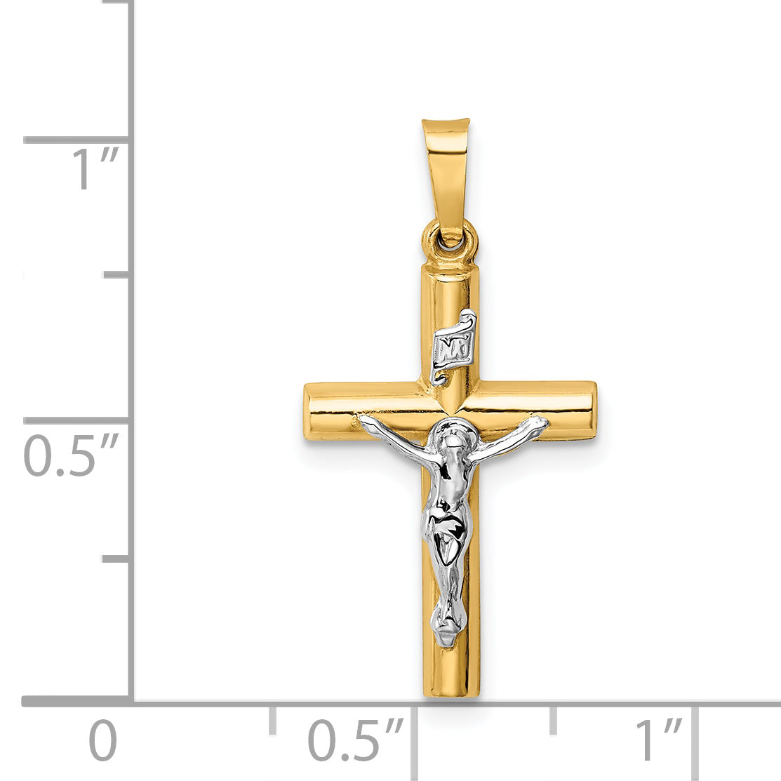 14K Two-tone INRI Crucifix Pendant