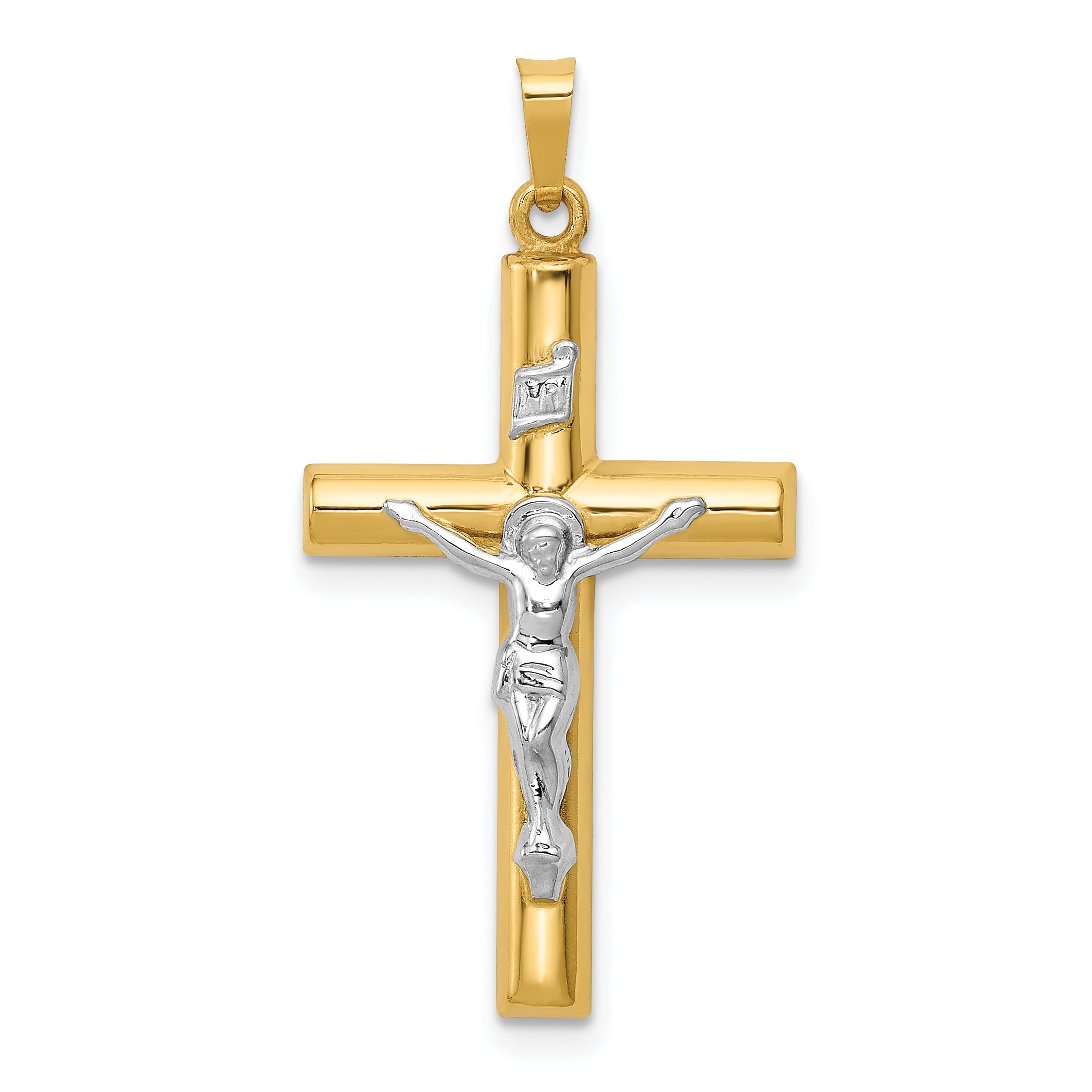 14k Two-tone INRI Hollow Crucifix Pendant