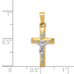 14K Two-tone INRI Hollow Crucifix Pendant