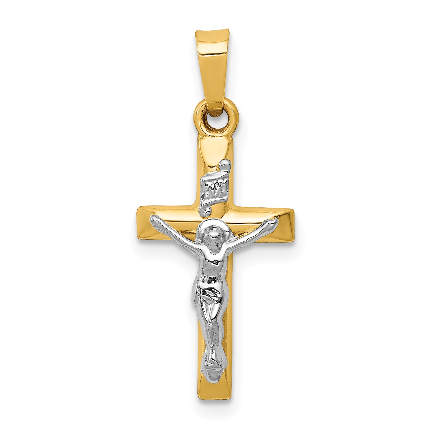 14k Two-tone INRI Hollow Crucifix Pendant