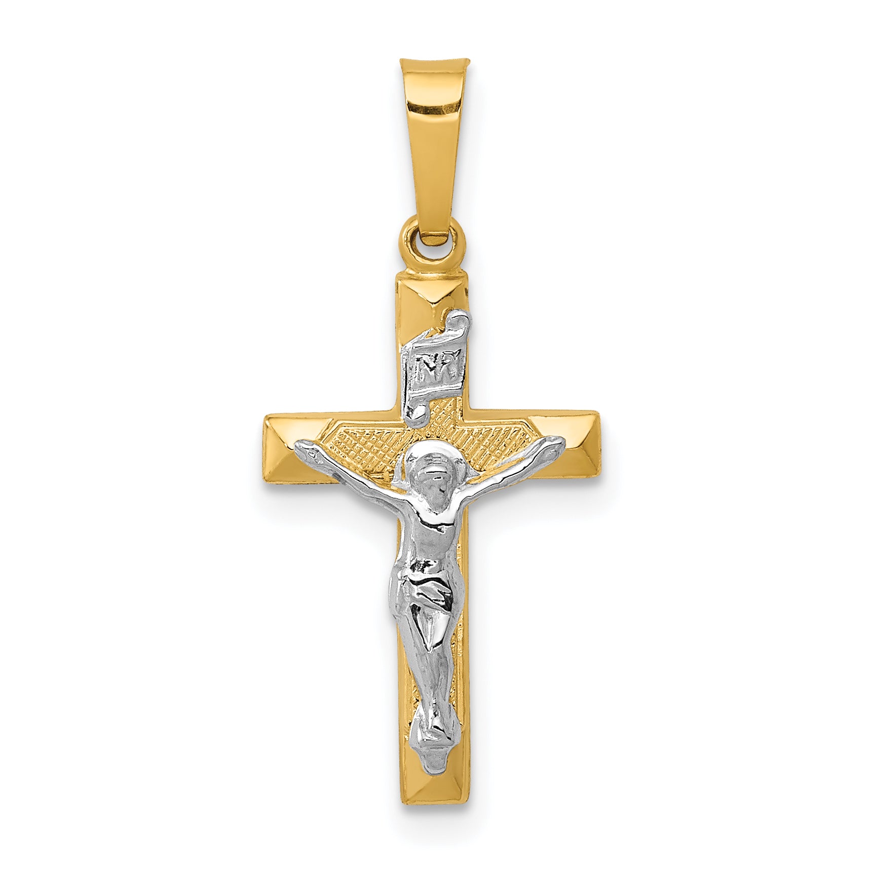 14k Two-tone INRI Hollow Crucifix Pendant