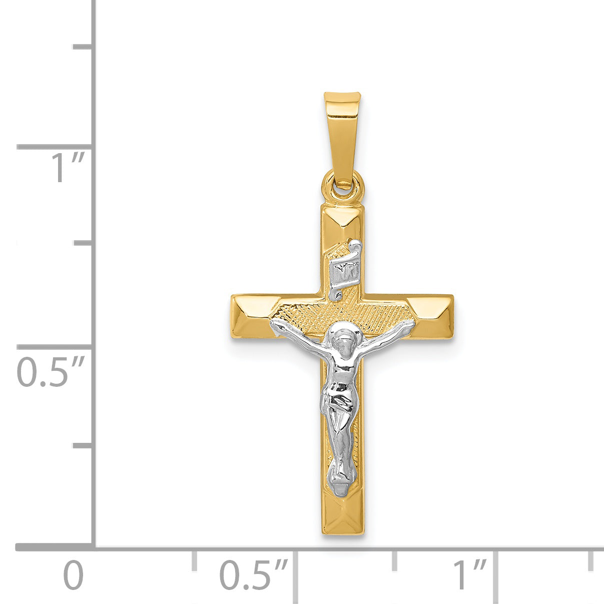 14K Two-tone INRI Hollow Crucifix Pendant