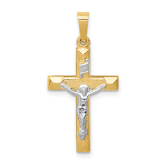 14k Two-tone INRI Hollow Crucifix Pendant