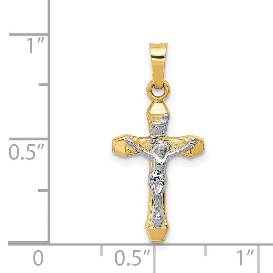 14K Two-tone INRI Hollow Crucifix Pendant