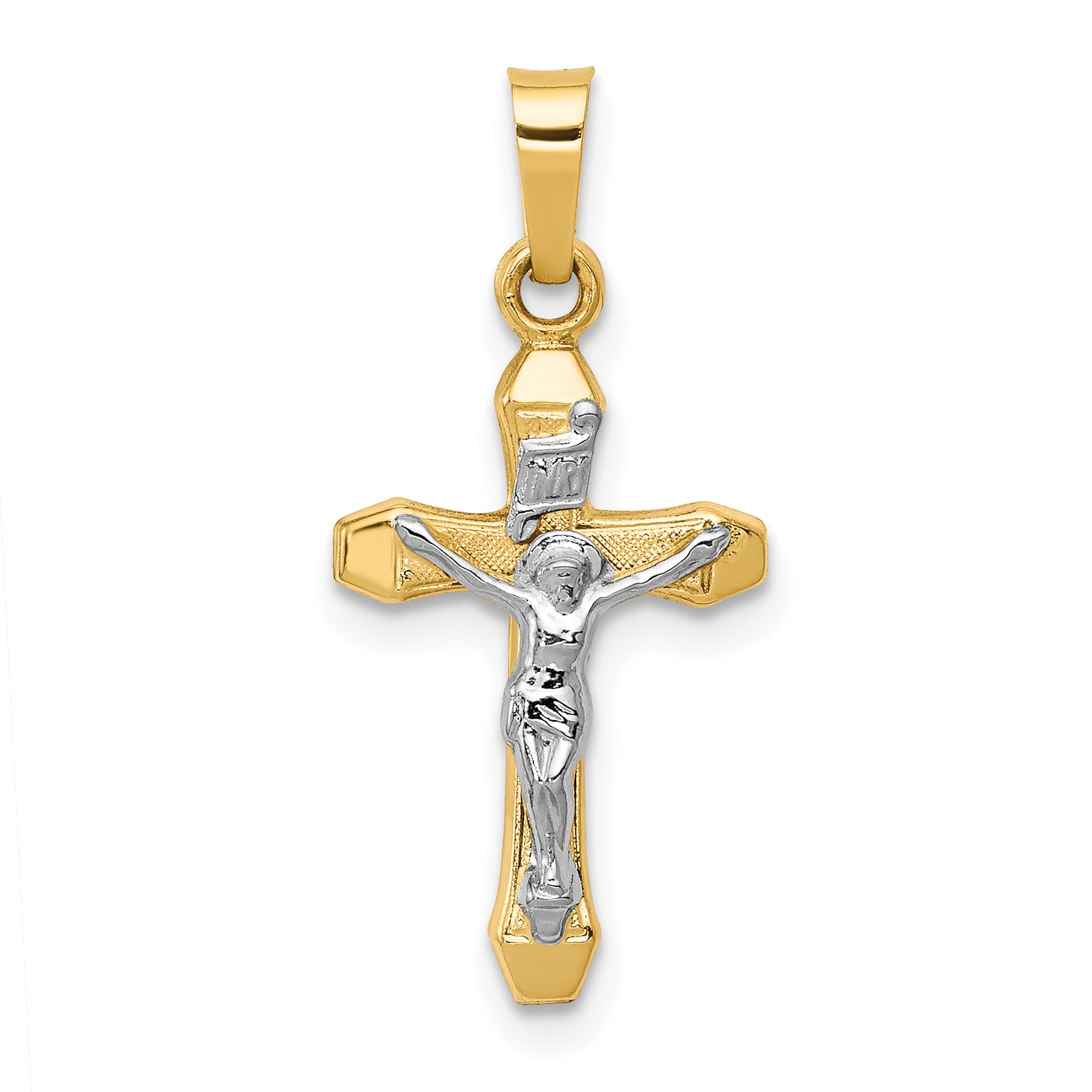 14k Two-tone INRI Hollow Crucifix Pendant