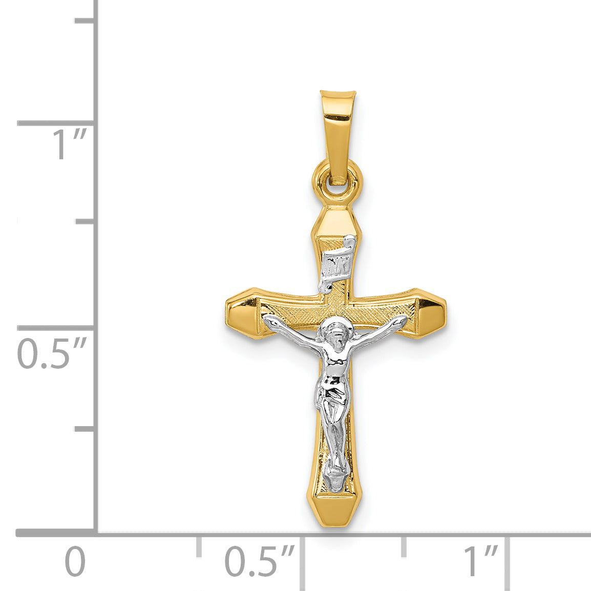 14K Two-tone INRI Hollow Crucifix Pendant