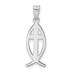 14K White Gold Cross Ichthus Fish Pendant