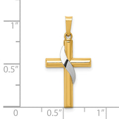 14K Two-Tone Hollow Cross With Drape Charm