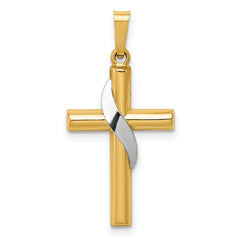 14K Two-Tone Hollow Cross w/Drape Charm