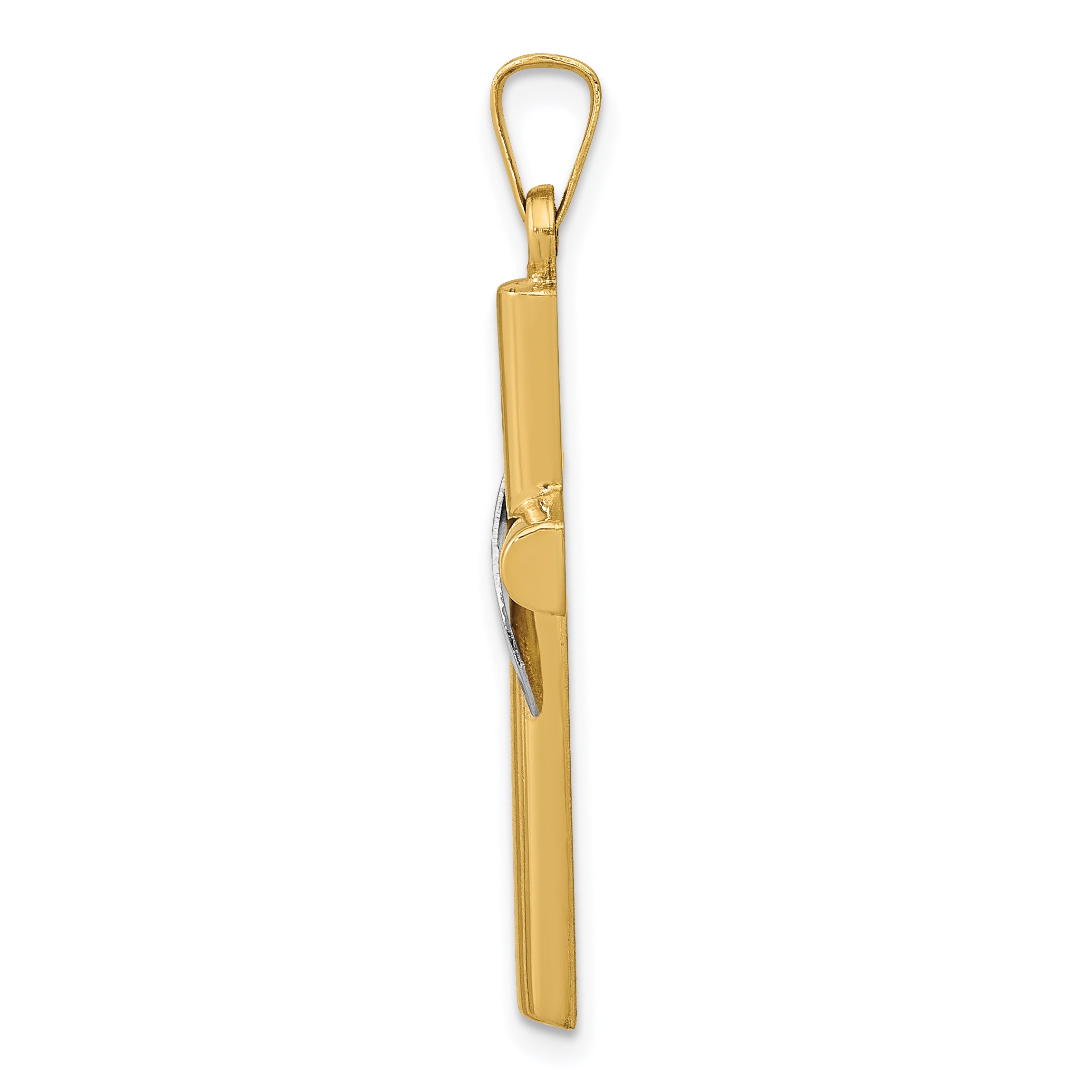 14K Two-Tone Hollow Cross With Drape Charm