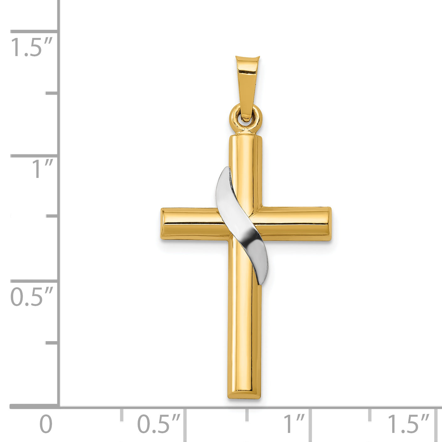 14K Two-Tone Hollow Cross With Drape Charm