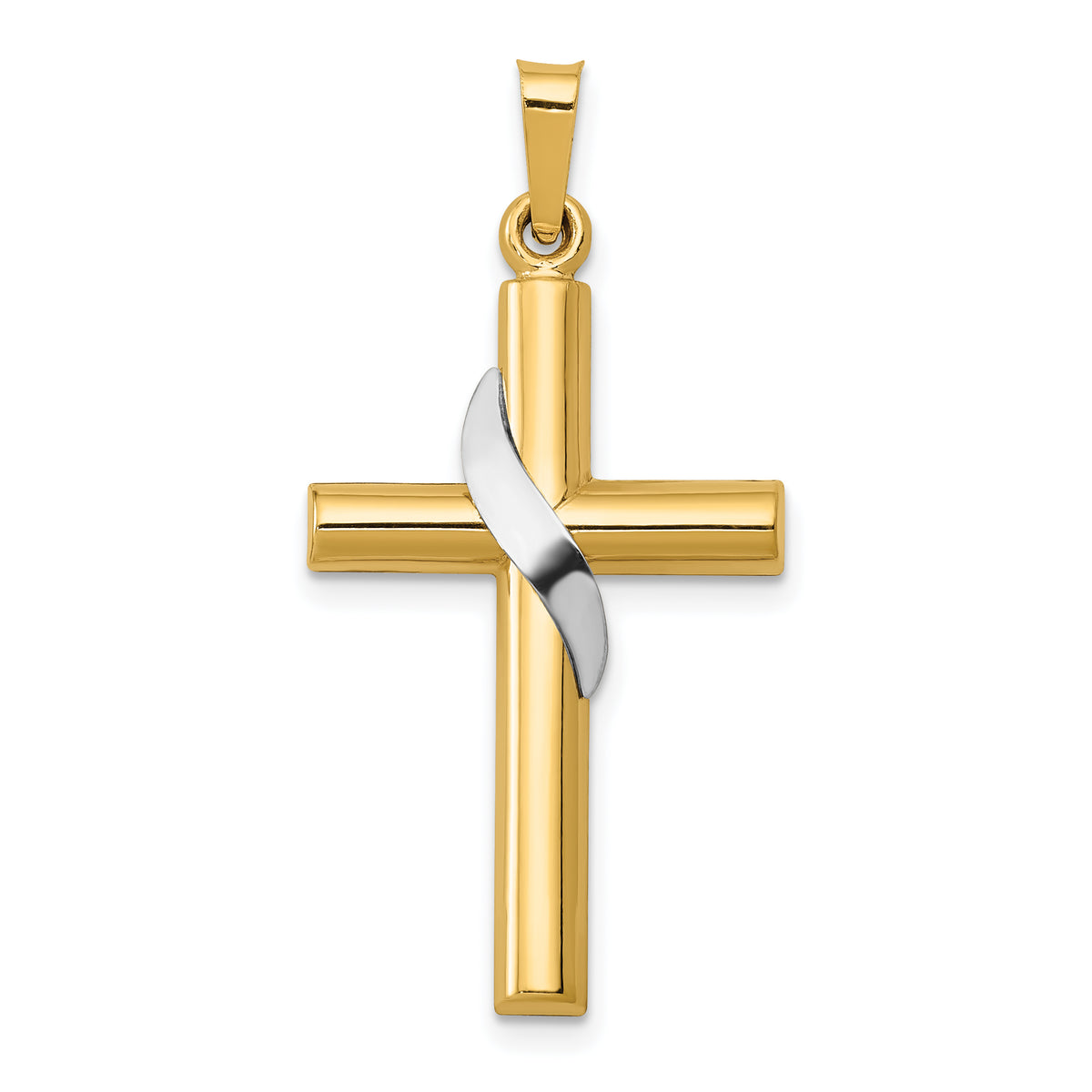 14K Two-Tone Hollow Cross w/Drape Charm