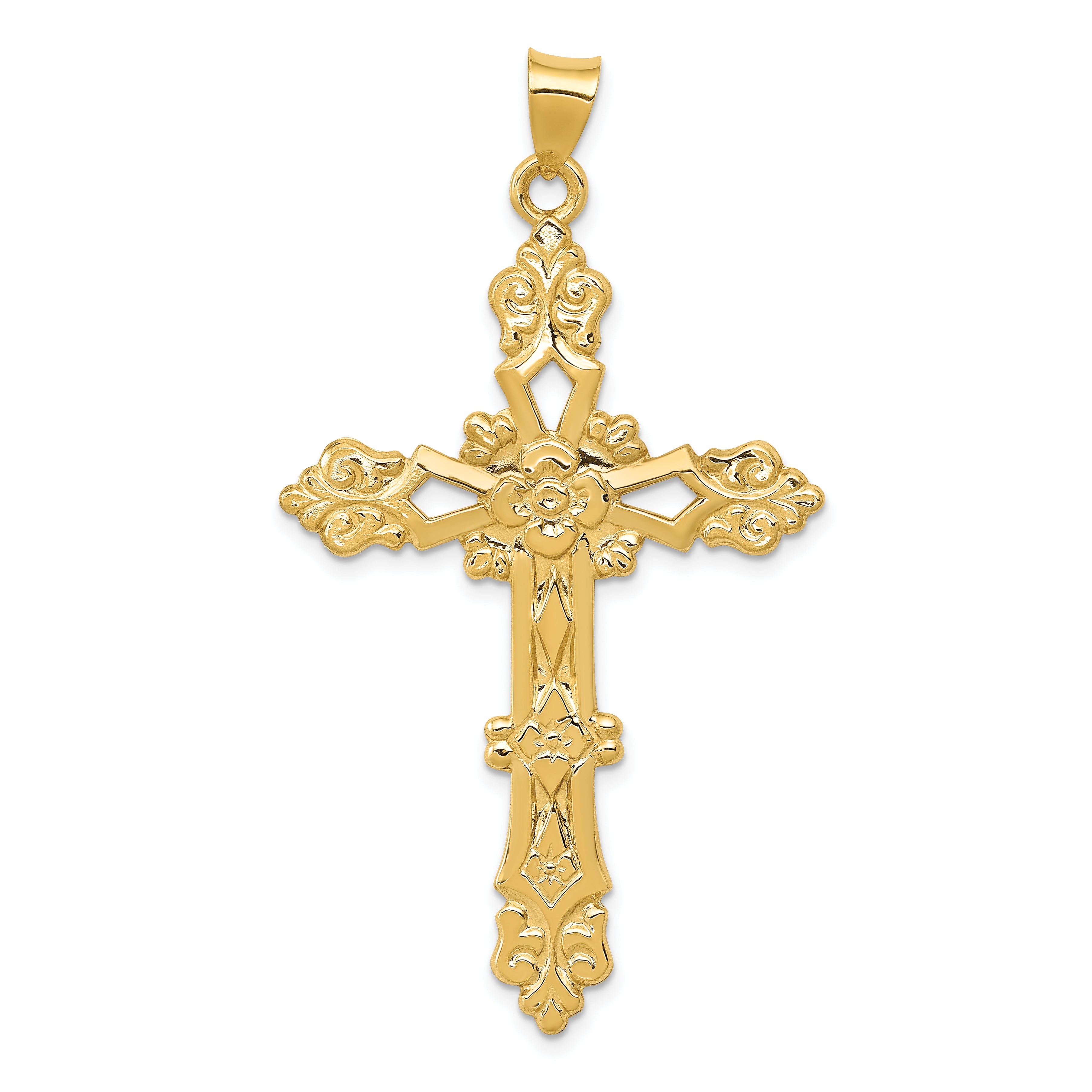 14K Polished Fleur de Lis Cross Pendant