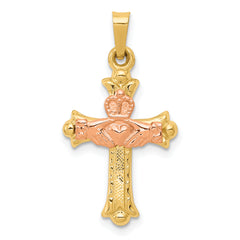 14k Two-tone Claddagh Cross Pendant