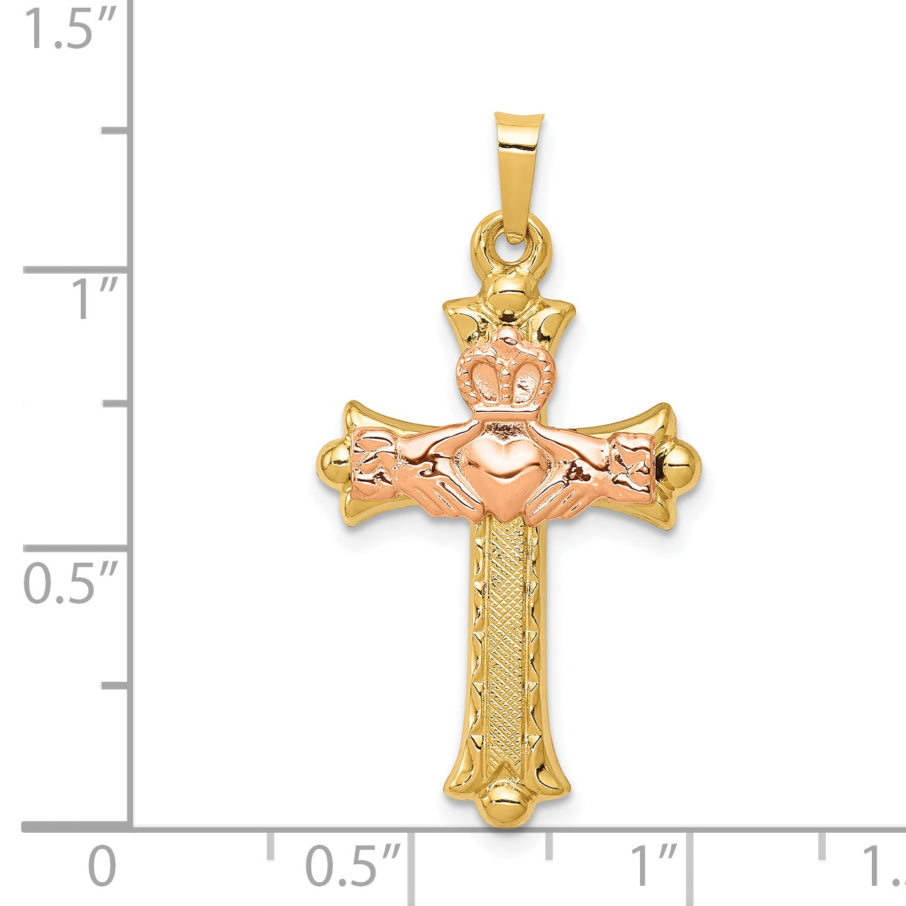 14K Two-Tone Claddagh Cross Pendant