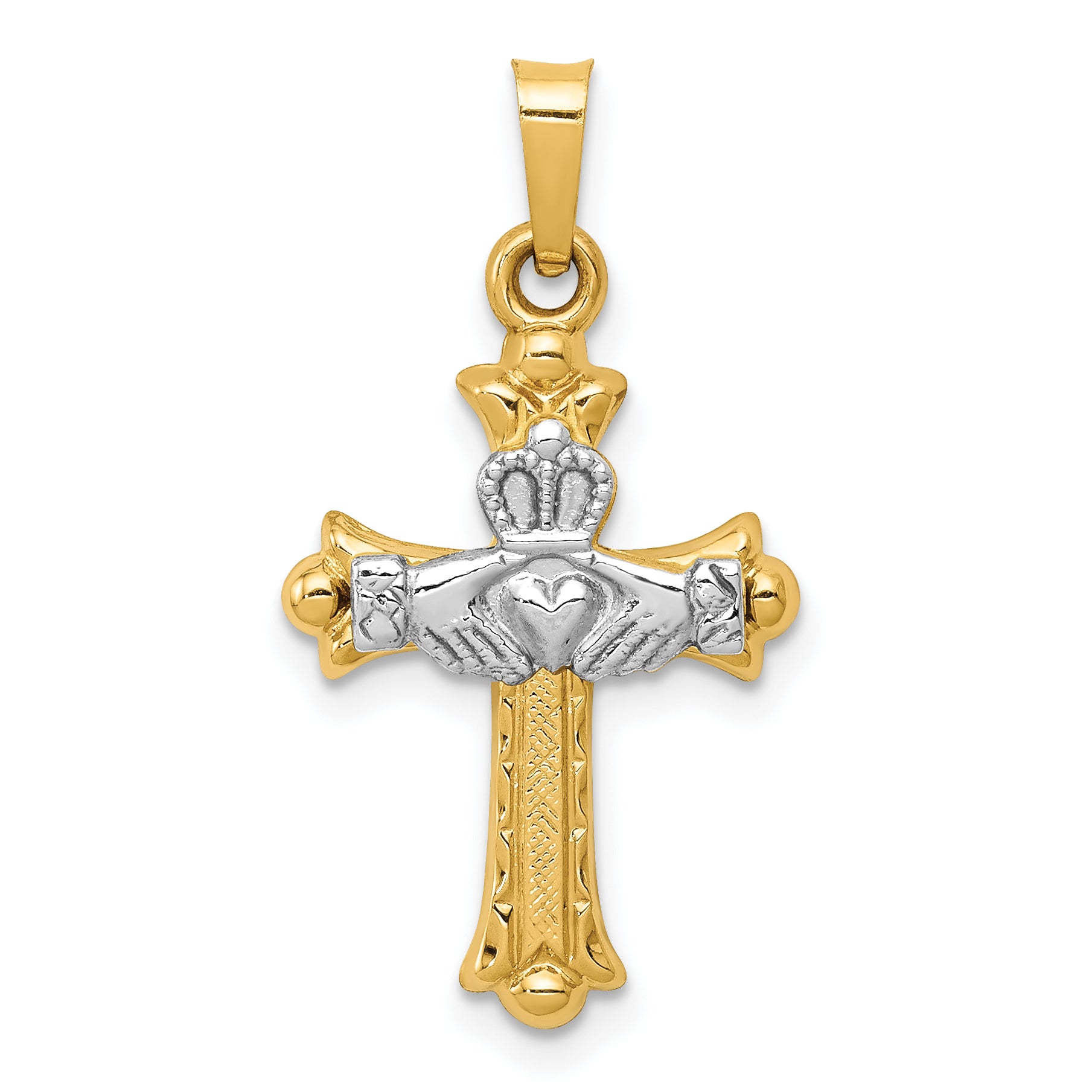 14k Two-tone Claddagh Cross Pendant