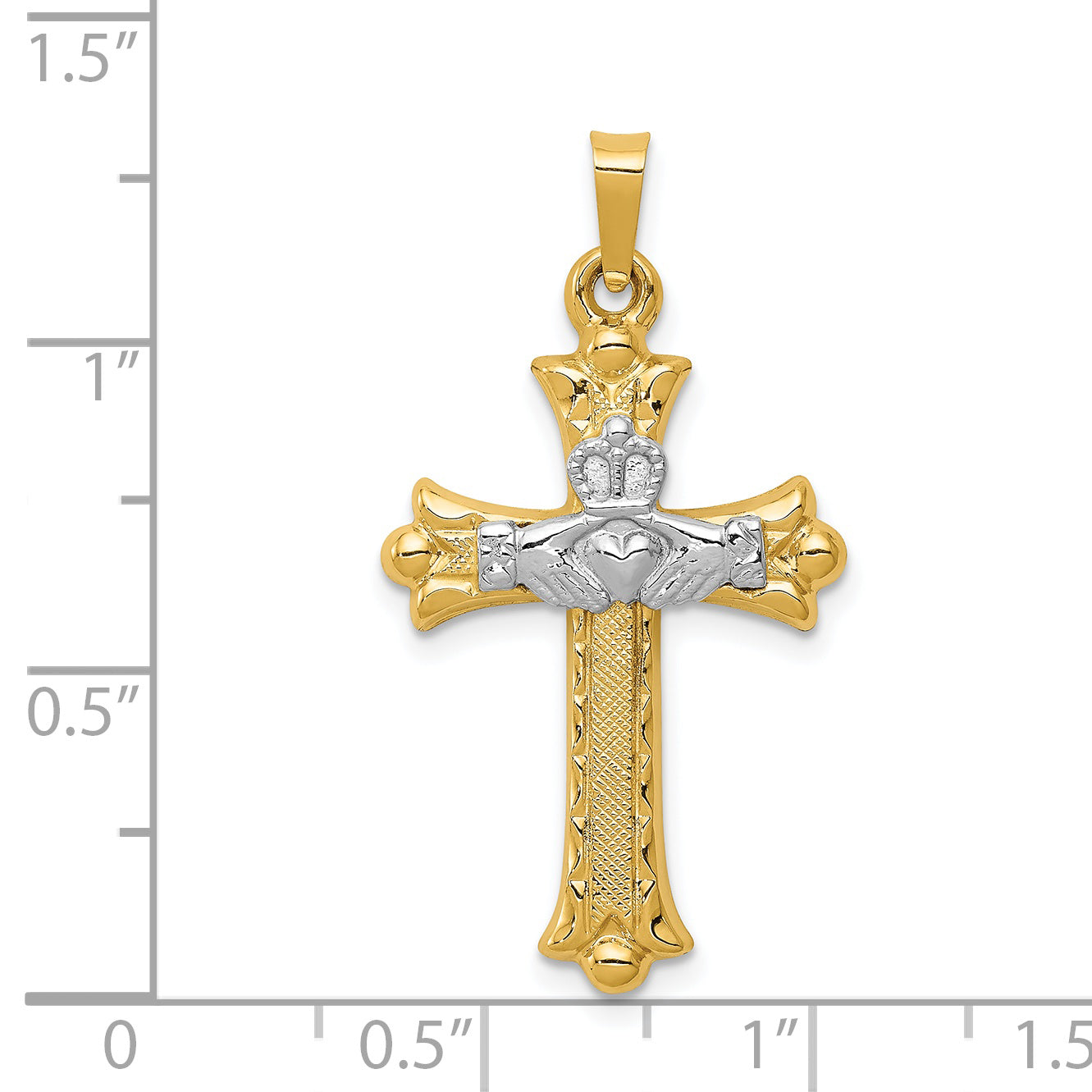 14K Two-tone Claddagh Cross Pendant