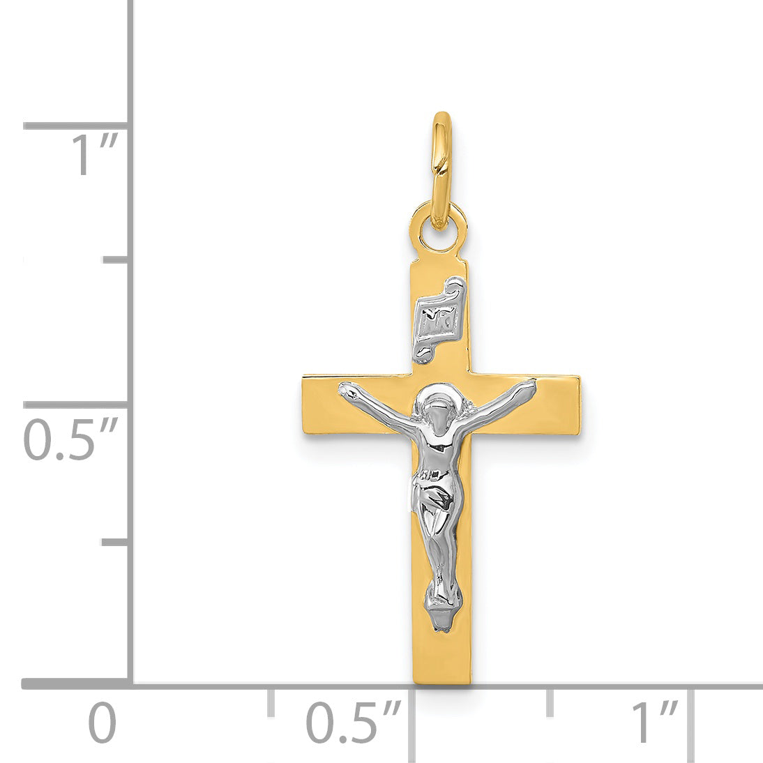 14K Two-tone INRI Crucifix Pendant