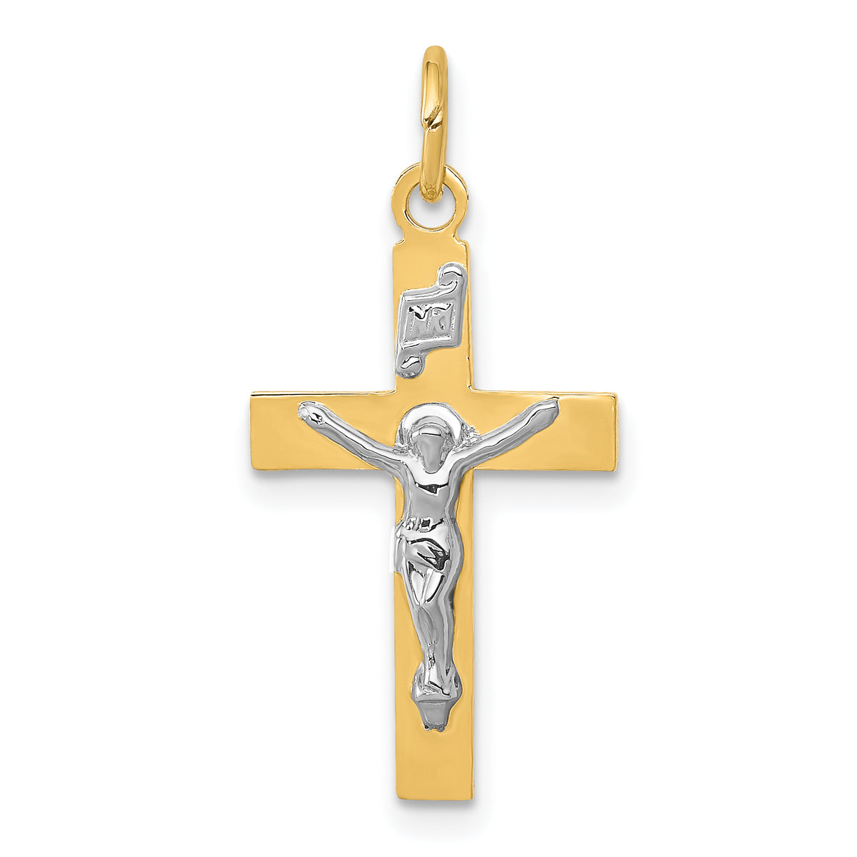 14k Two-tone INRI Crucifix Pendant