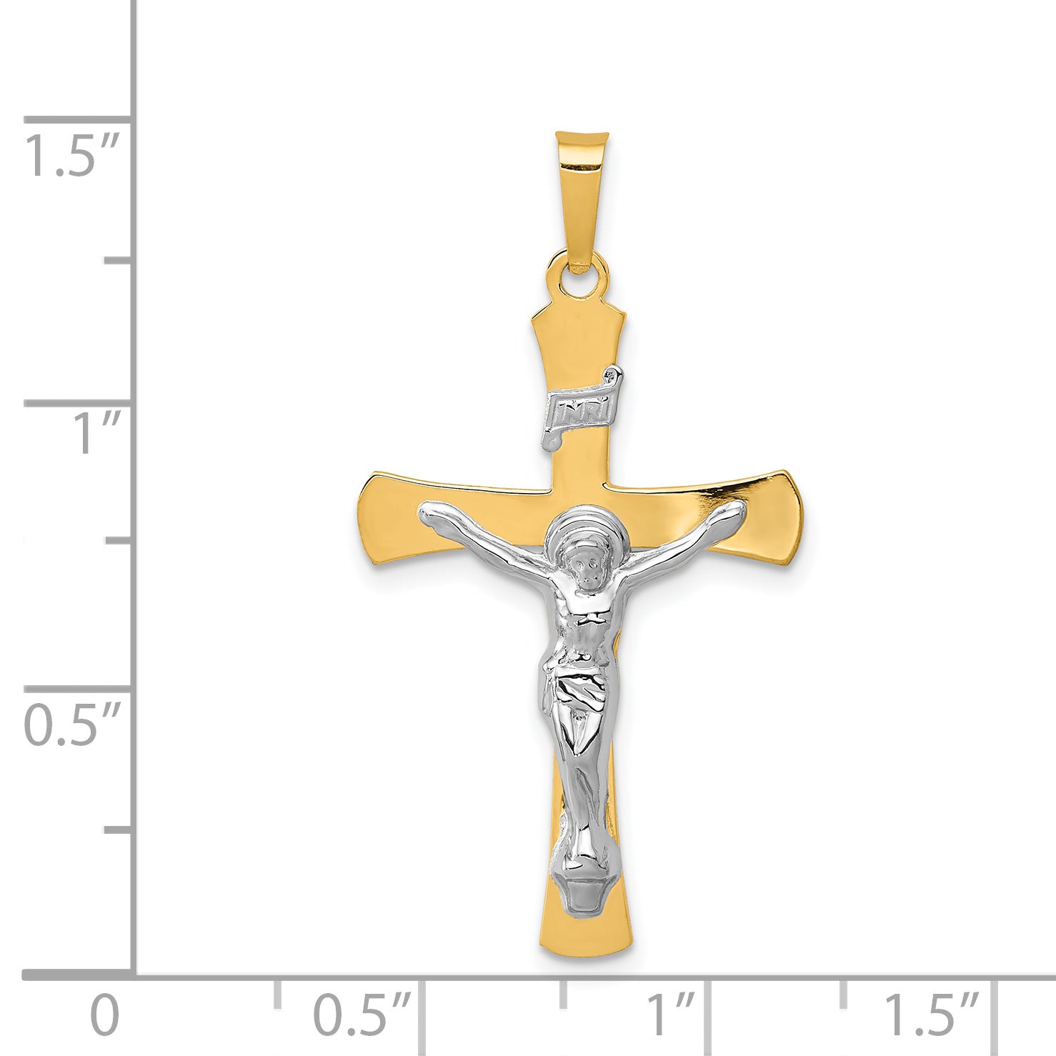 14K Two-tone INRI Crucifix Pendant