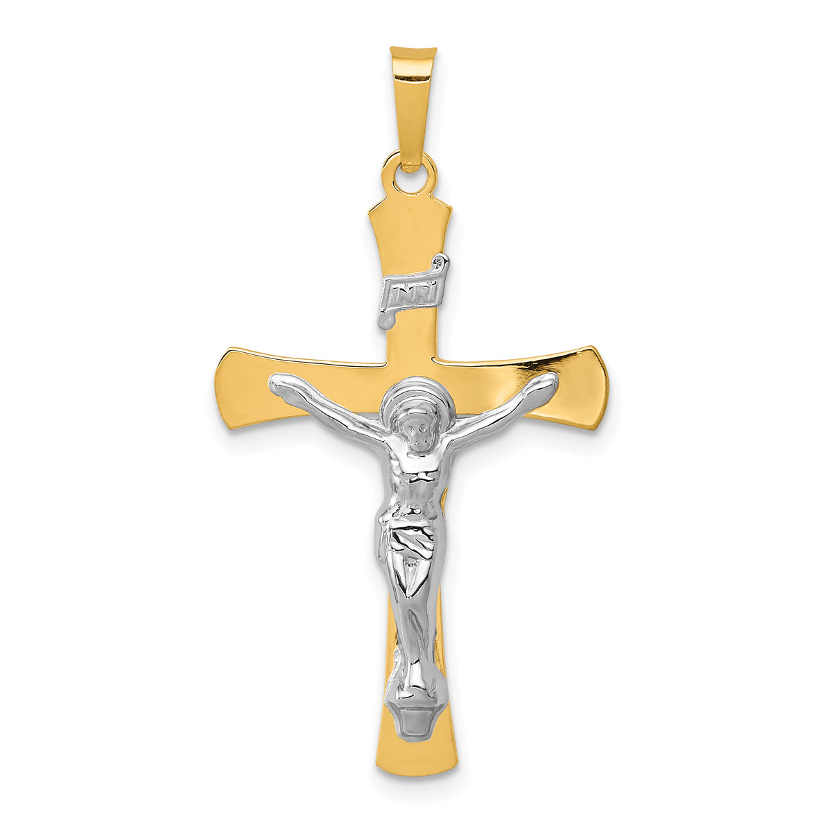 14k Two-tone INRI Crucifix Pendant