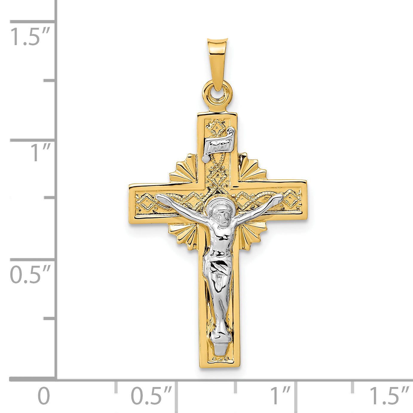 14k Two-tone INRI Crucifix Pendant