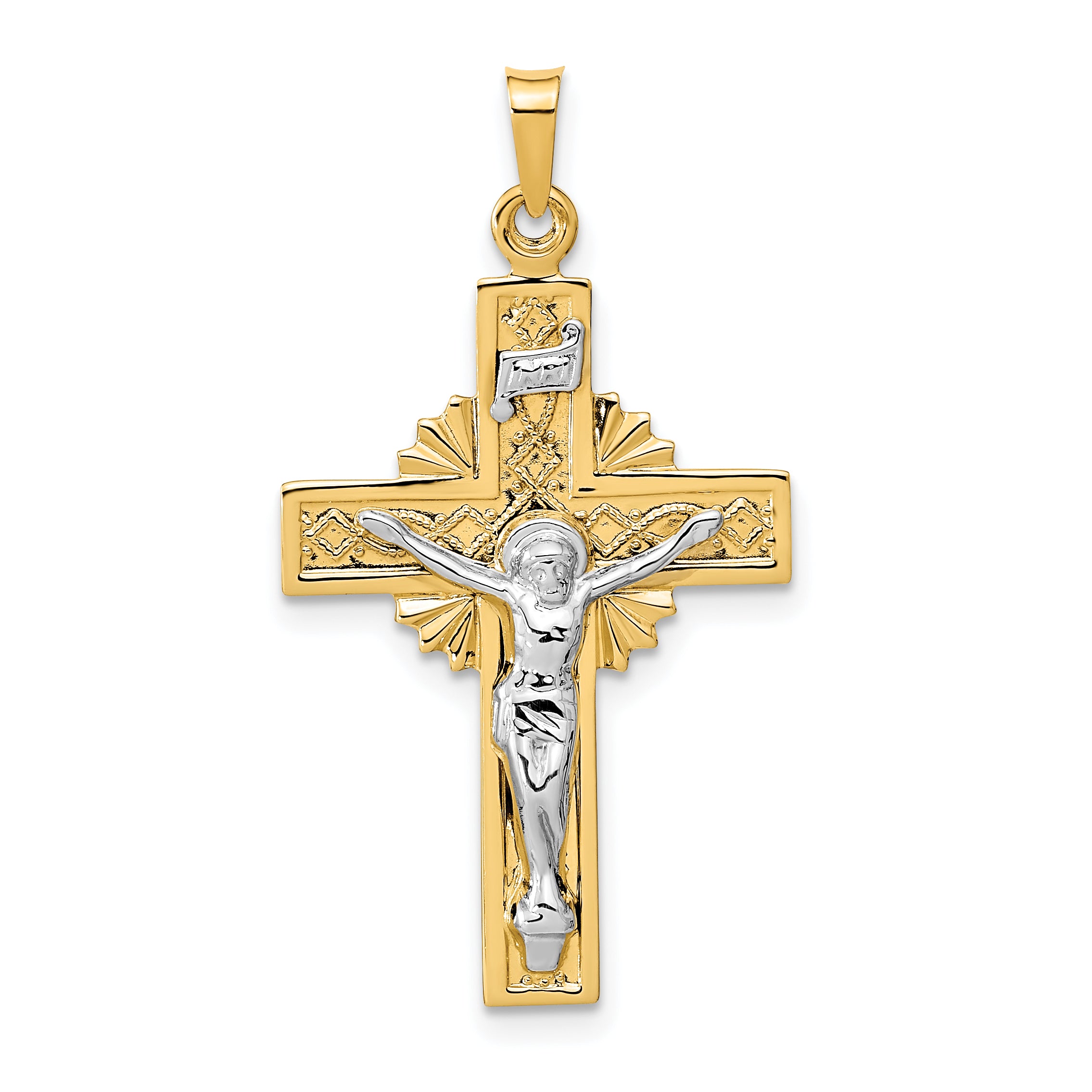 14k Two-tone INRI Crucifix Pendant