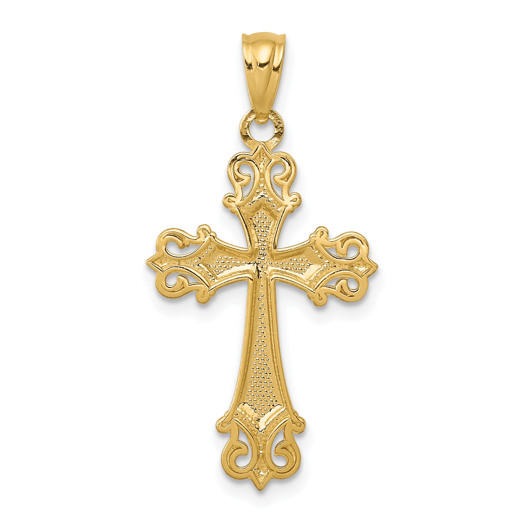 14K and Rhodium Diamond Cut  Cross Pendant