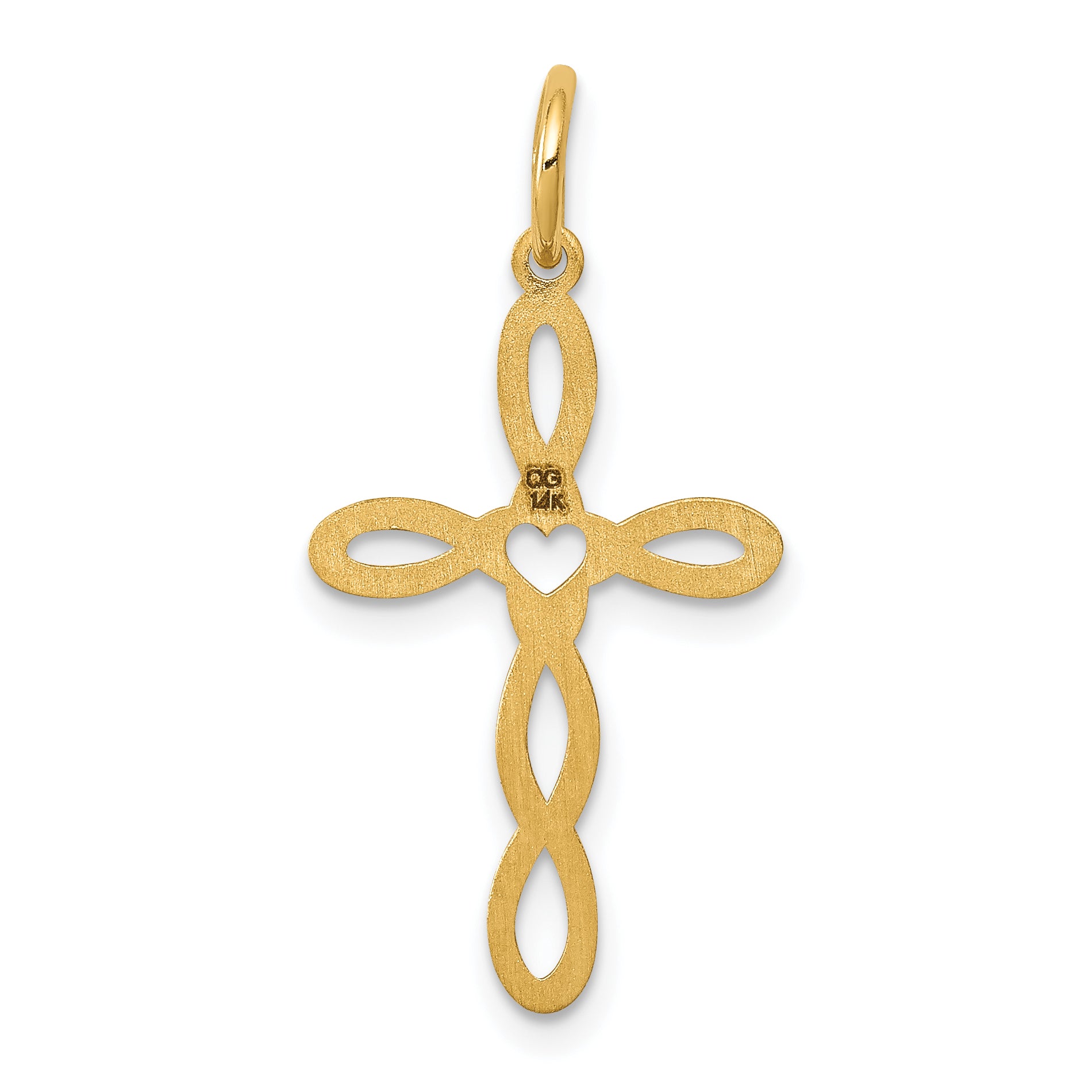 14K Loop With Center Heart Cross Pendant