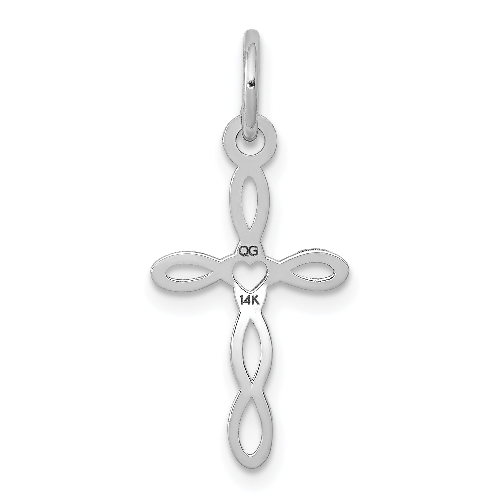 14K White Gold Loop With Center Heart Cross Pendant