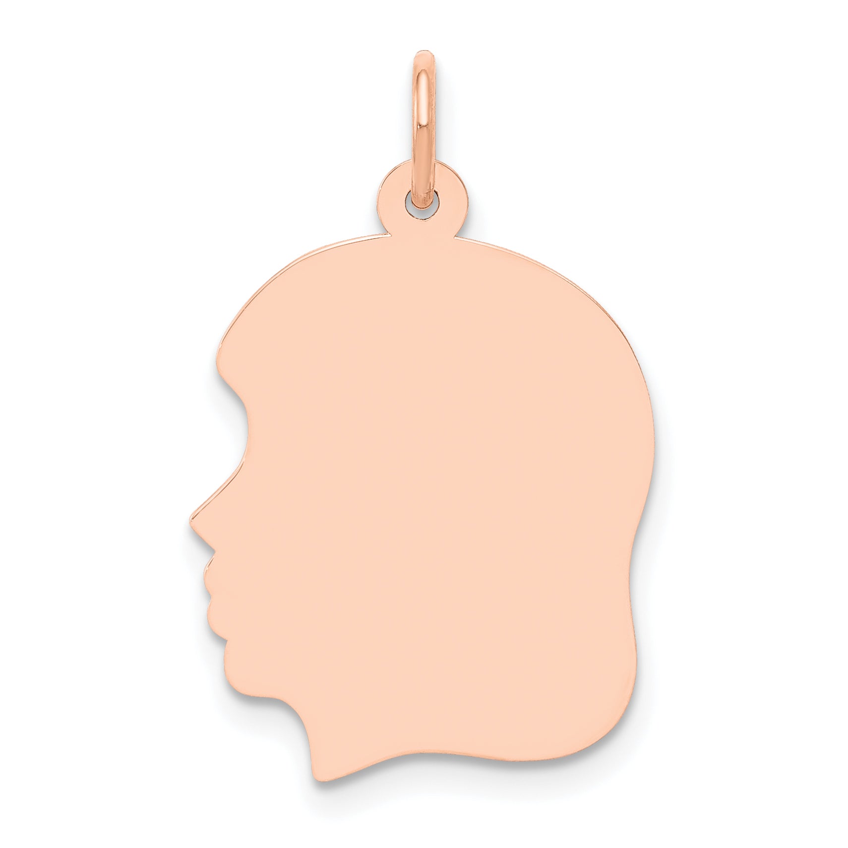 14K Rose Gold Plain Medium .018 Gauge Facing Left Engraveable Girl Head Cha