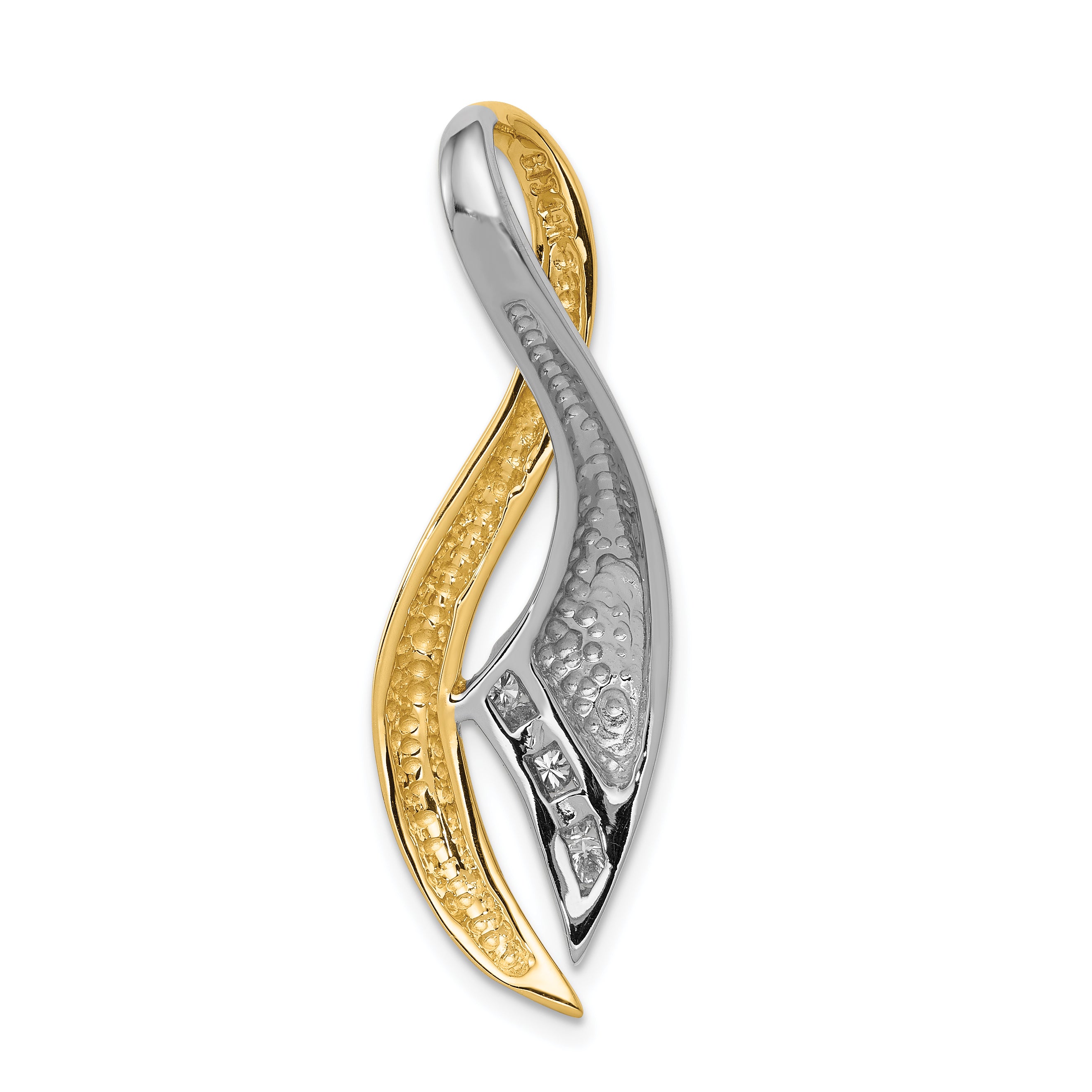 14K Two-Tone AA Diamond Twisted Ribbon Slide