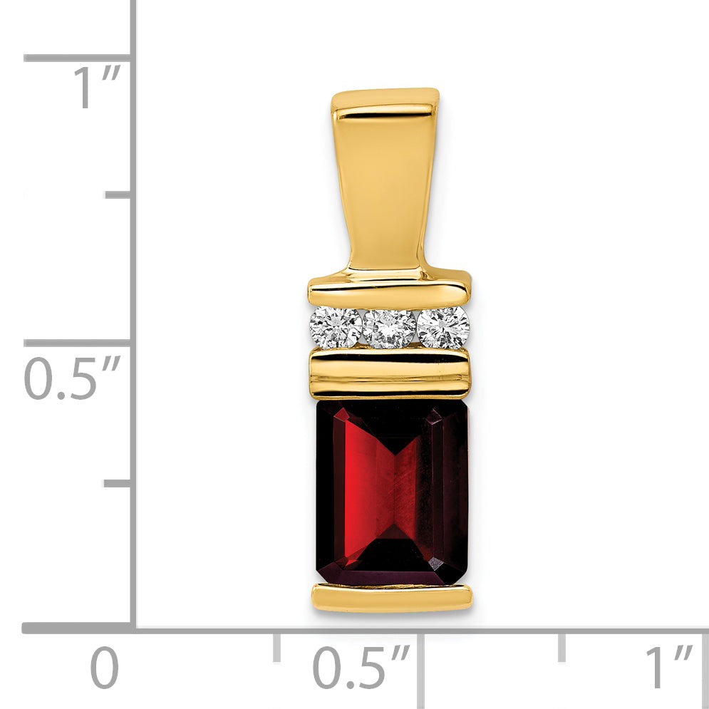 14k 8x6mm Emerald Cut Garnet AA Diamond Slide