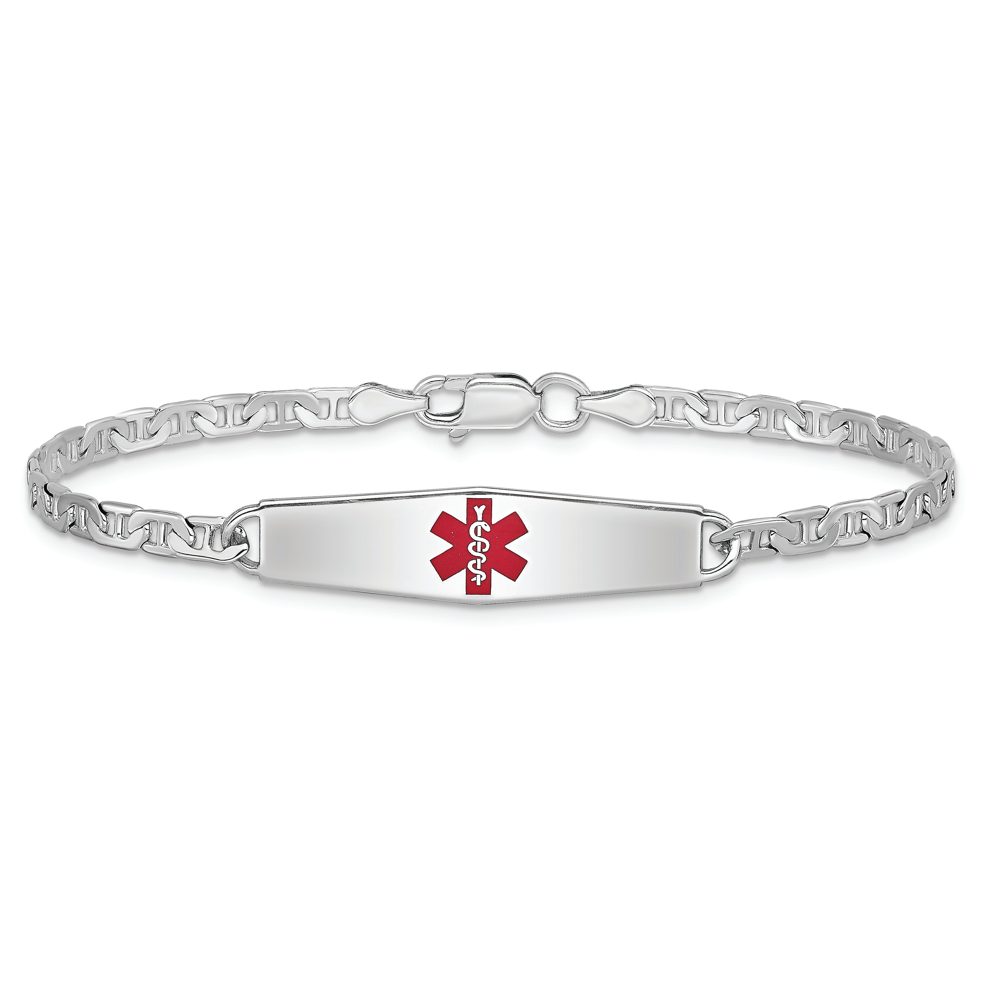 Sterling Silver Rhodium-plated Medical ID Anchor Link Bracelet