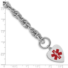 Sterling Silver Rhodium Engraveable Enamel Heart Medical ID Bracelet