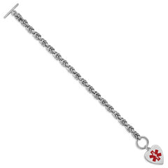 Sterling Silver RH-pltd Engraveable Enamel Heart Medical ID Bracelet