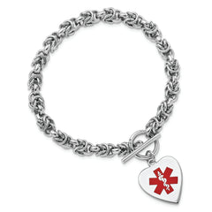 Sterling Silver RH-pltd Engraveable Enamel Heart Medical ID Bracelet