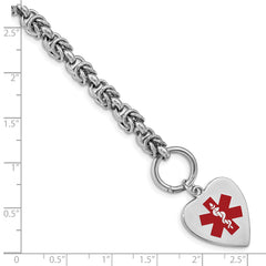 Sterling Silver RH-pltd Engraveable Enamel Heart Medical ID Bracelet