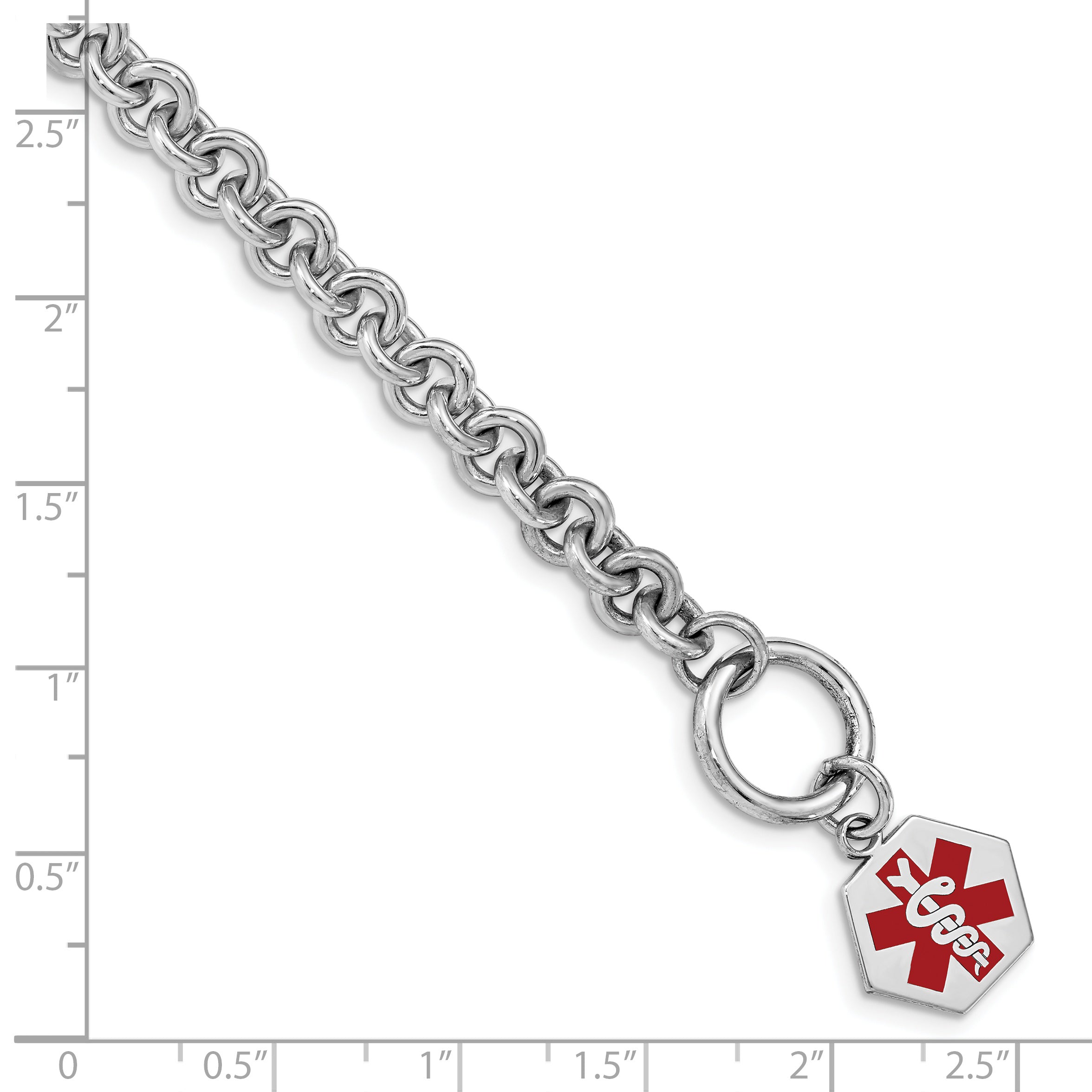 Sterling Silver Rhodium Engraveable Enamel Hexagon Medical ID Bracelet