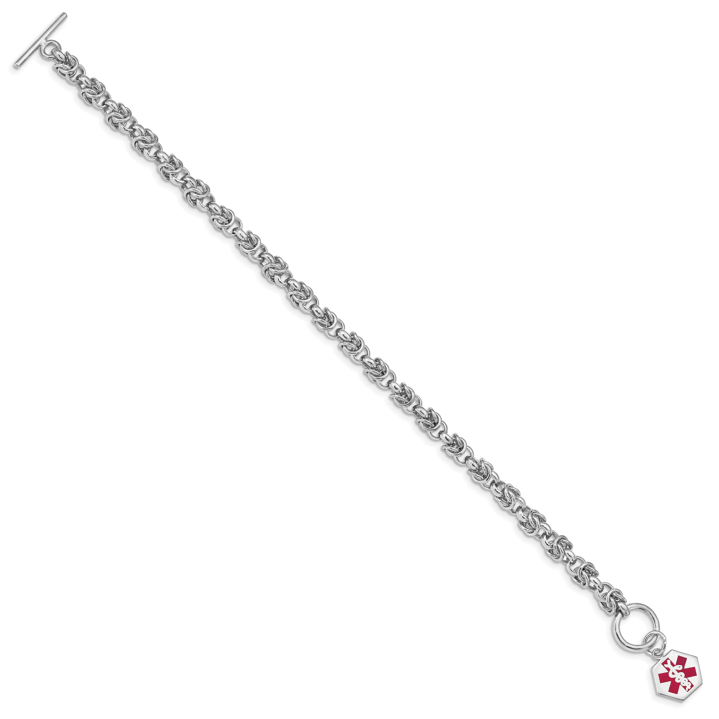 Sterling Silver Rhodium Engraveable Enamel Hexagon Medical ID Bracelet